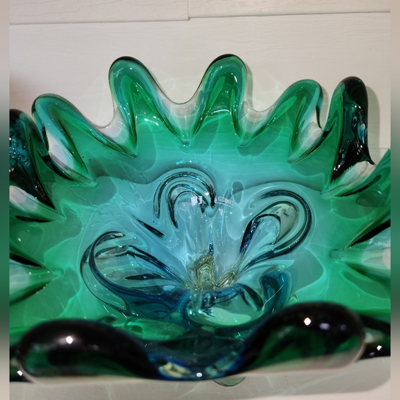 Chunky Bi-color Lorraine Canada Art Glass Piecrust Hand Blown Centerpiece - Picture 2 of 7